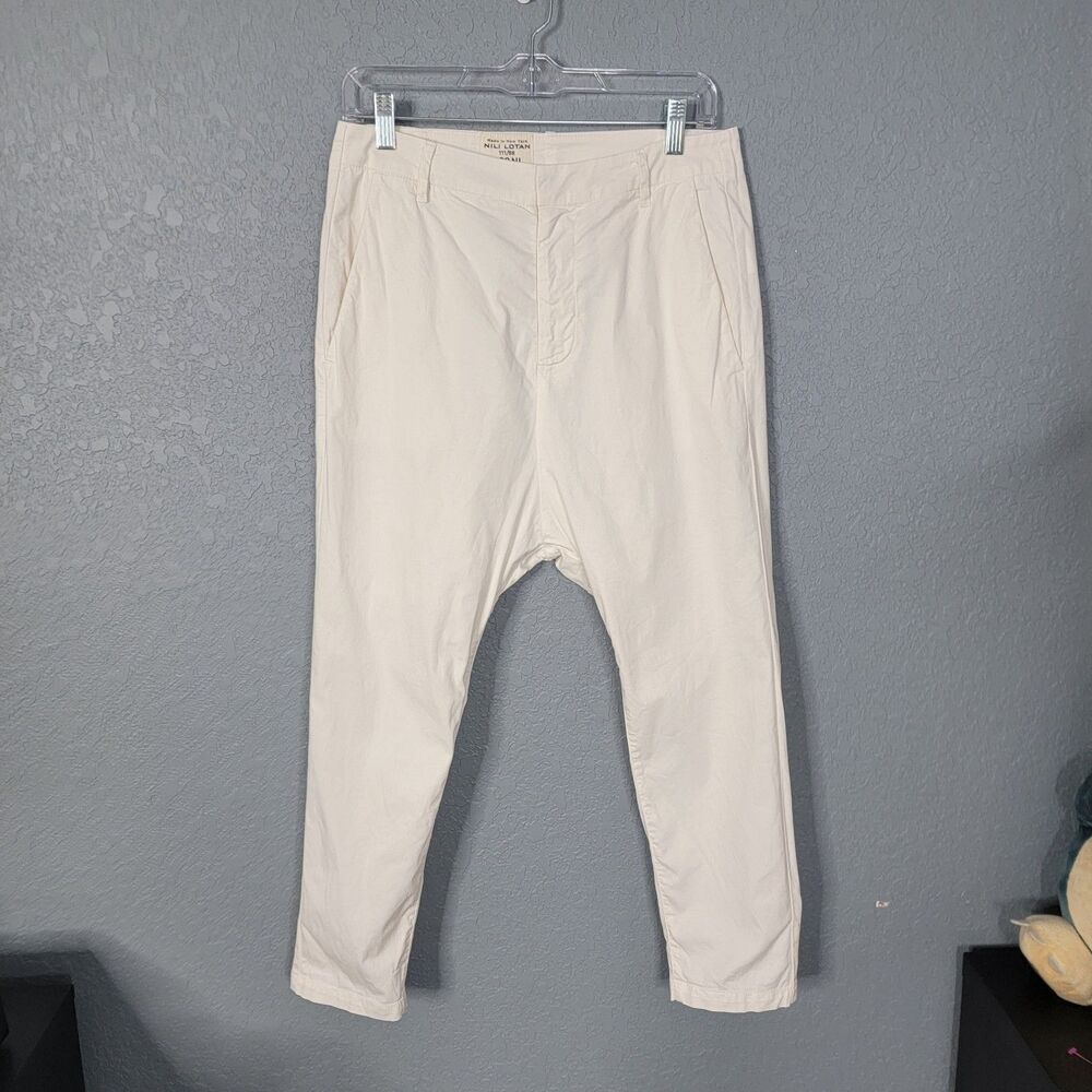 Nili Lotan Paris Pant in Eggshell Drop Crotch Cotton Twill Size 2 Edgy USA Work - Picture 8 of 17